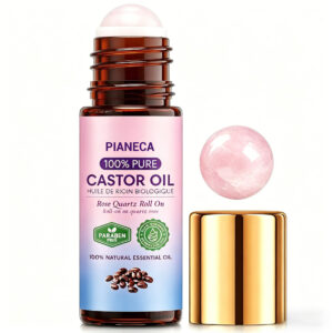 castor oil roller ball with rose quartz